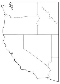 Pacific Time Zone Map Vector of United States West Coast Region with State Borders 1 Bit Style