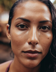 close-up of a woman's face with a natural look