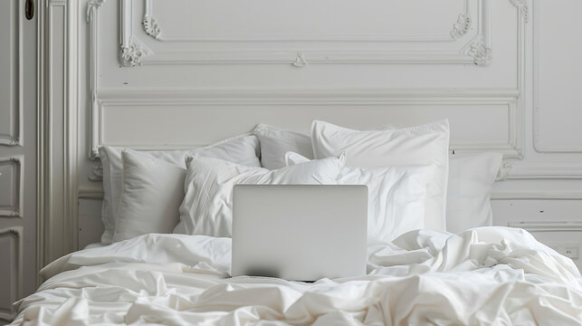 Elegant Laptop on Bed with Pillows
