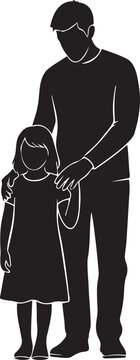 Father holding daughters shoulder silhouette showing protective paternal bond between man and young girl for parenting concepts