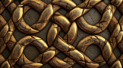 Intricate golden braided pattern on textured dark background