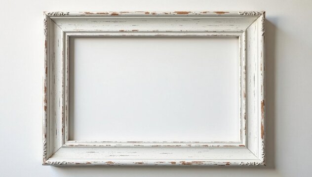 Elegant whitewashed wooden picture frame, weathered look, light, texture