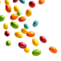 multi-colored jelly beans falling through the air ,isolated on transparent background
