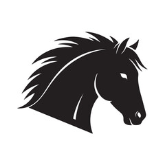 Fototapeta premium A wild black stallion mustang head silhouette vector illustration featuring a stylized mane and equestrian art design for a farm animal tattoo or nature symbol
