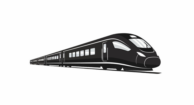 Sleek, modern black bullet train illustration with multiple carriages on a white background, side view