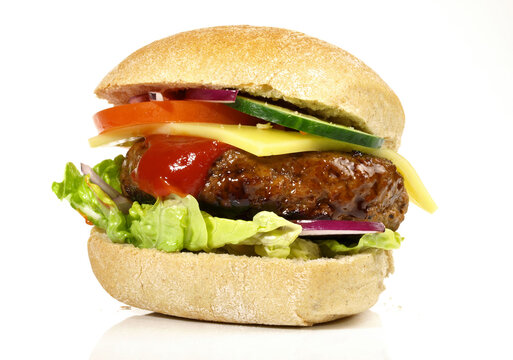 Hamburger on small Bun isolated  on white Background