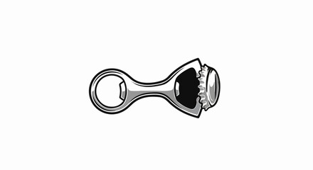 Black and white illustration of a bottle opener removing a bottle cap on a plain white background