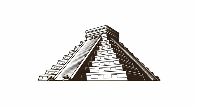 Stylized illustration of an ancient stepped pyramid with intricate details, showcasing its majestic structure