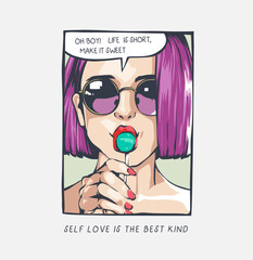 a girl with lollypop pop art style vector illustration created by hand drawn  