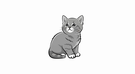 Fototapeta premium An adorable cartoon kitten with grey fur and subtle stripes sits looking up with large, expressive eyes