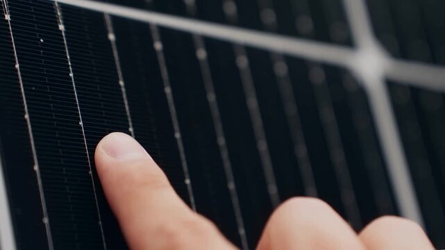 Macro Texture of Polycrystalline Silicon Solar Cell showing Photovoltaic Wafer Grid and Sun Flare Reflection for Clean Energy Technology