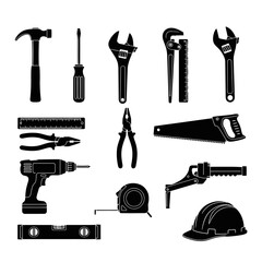 Fototapeta premium Hand Tools Icons Set – Construction, Repair & Workshop Equipment Symbols for Industrial Design