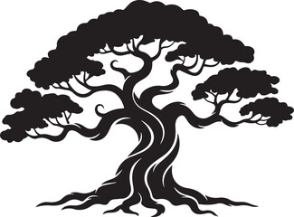 Majestic bonsai-style tree silhouette black vector image © Kiran
