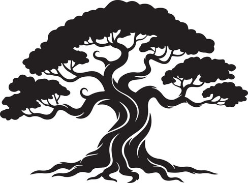 Majestic bonsai-style tree silhouette black vector image