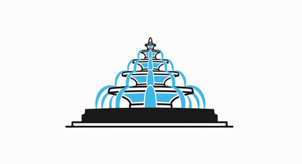 Naklejka premium Stylized tiered fountain illustration with black structure and vibrant blue cascading water on white