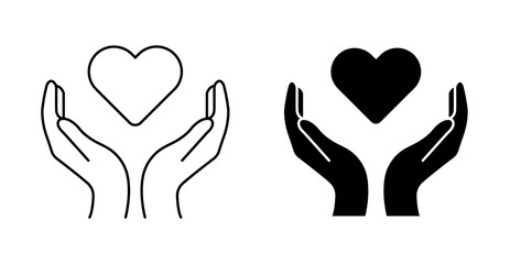 Hands Holding Heart Prayer and Care Line Icon