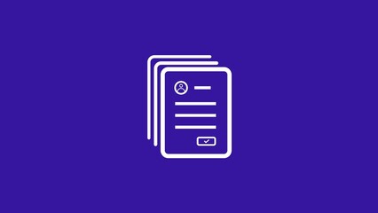 Minimalist stack of documents icon representing paperwork forms and reports on a purple background