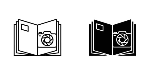Camera Icon in Open Book Illustration, Black and White, Simple Design