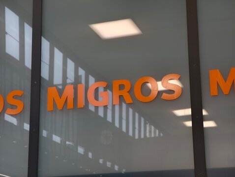 Geneva, Switzerland-Oct.3rd 2025: Migros company brand logo 