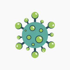 A green virus cell icon illustration in a modern flat design style