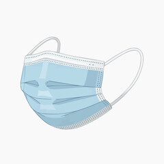 A blue surgical face mask on a white background
