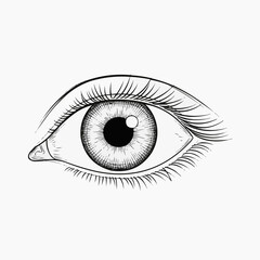A detailed illustration of a human eye with eyelashes and iris