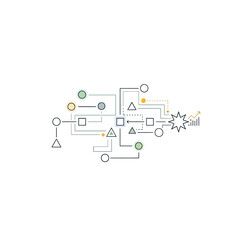 Abstract Network Diagram with Geometric Shapes and Connections.