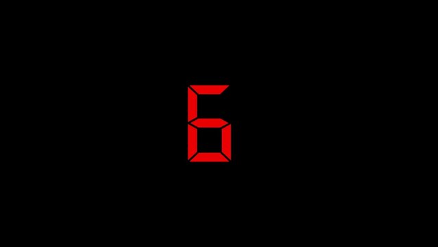 Red digital number six displayed against black background for countdown or timer