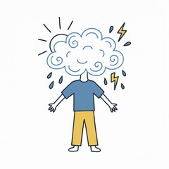 Naive Human Figure with Cloud Head Concept Flat Vector