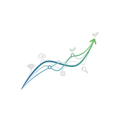 Abstract financial graph with upward trending arrow and checkmarks.