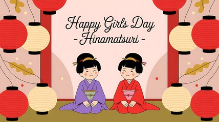 Happy Girls Day - Hinamatsuri Celebration with Geisha Dolls and Lanterns