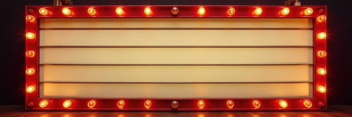 Empty vintage marquee sign frame, glowing bulbs , background, art deco, stage
