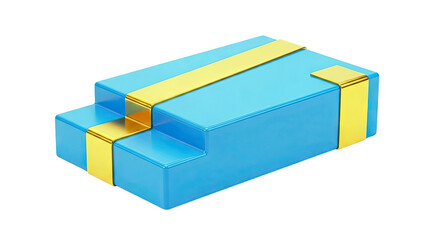 Blue stepped gift box with gold ribbon