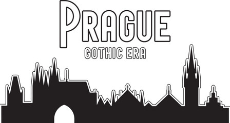 Prague gothic era skyline vector art with historical towers and castle silhouette design © MDSHOFIQUL