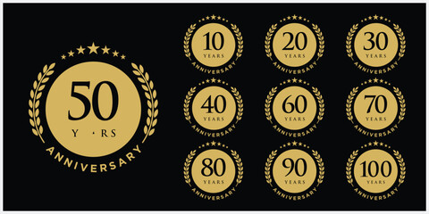Collection of luxury anniversary logo design. Celebration days special vector symbol icon concept, serif font graphic symbol