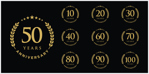 Collection of luxury anniversary logo design. Celebration days special vector symbol icon concept, serif font graphic symbol