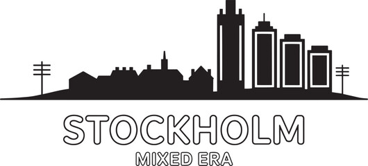 Obraz premium Stockholm mixed era city skyline silhouette with power lines