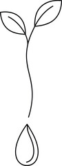 Simple line drawing of a seedling with leaves and seed