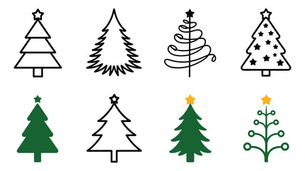Obraz premium A collection of diverse and stylish christmas tree icons in outline and filled designs for holiday cheer