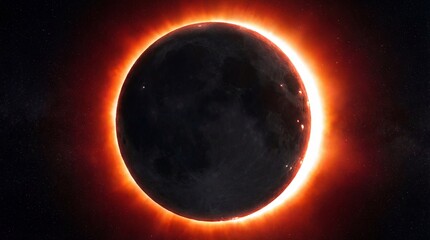 Naklejka premium Solar Eclipse with Fiery Corona Display Symbolizing Celestial Phenomena, Astronomy, Space Science, Cosmology, Astrophysics