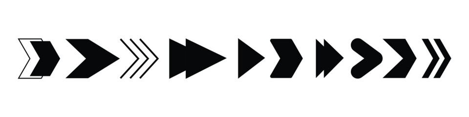 Black Arrow Icon Collection - Minimalist Directional Pointers and Navigation Symbols Set