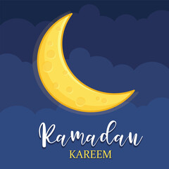 Ramadan kareem greeting card. eid mubarak greeting cartoon illustration vector. moon and star ramadan