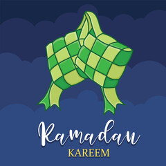 Ramadan kareem greeting card. eid mubarak greeting cartoon illustration vector. moon and star ramadan