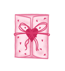 Love letter gift with ribbon and hearts 