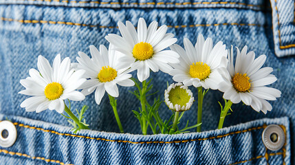 Chamomile and Daisy Bouquet in Denim Pocket