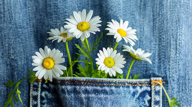 Chamomile and Daisy Bouquet in Denim Pocket