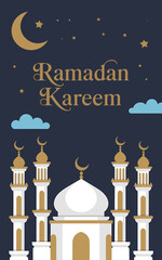 Ramadan Kareem greeting card with mosque and stars