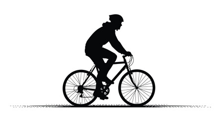 Fototapeta premium Silhouette of a cyclist wearing a helmet riding a bicycle against a stark white background