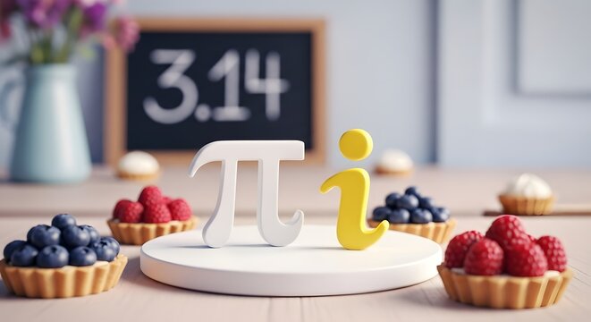 Pi day background celebration with pi symbol and delicious desserts