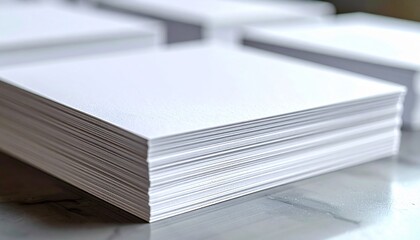 Stacked White Paper Sheets on Desk in Studio